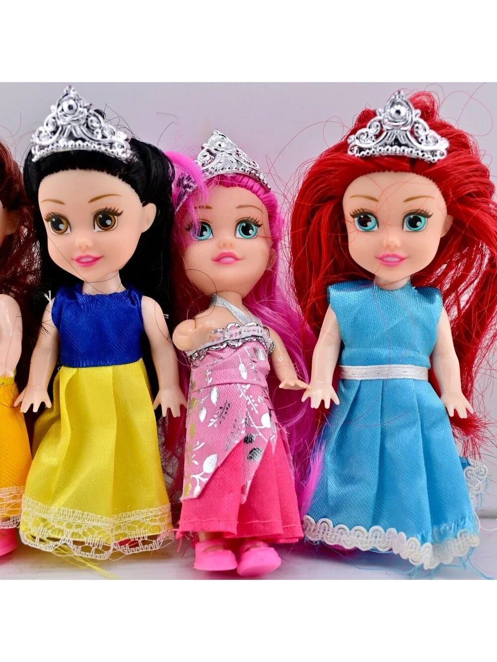 6 Pack Miniature Royal Princess Toddler Small Dolls with Dresses (4.5inch)